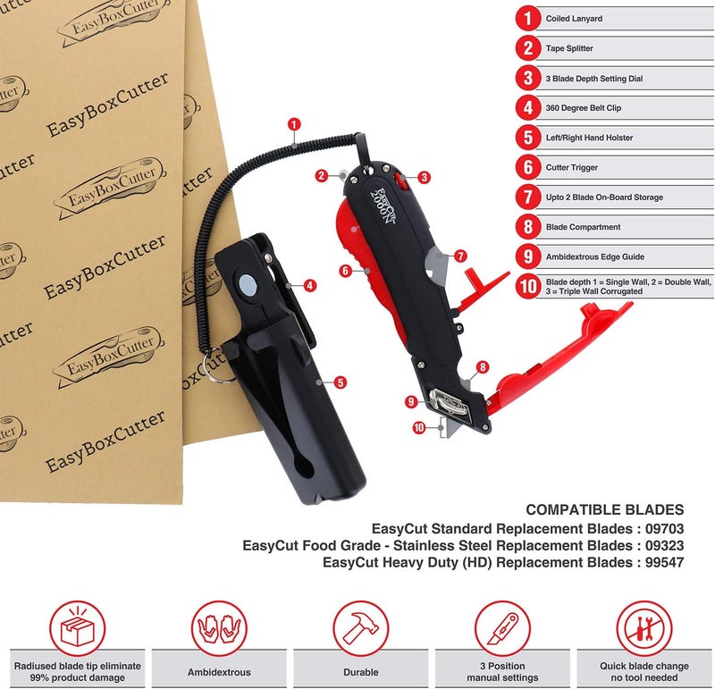 Easy Cut Modern Box Cutter for Retail Use - High productivity and unique features with 100% guaranttee (2000 Series, Red) - Image 2
